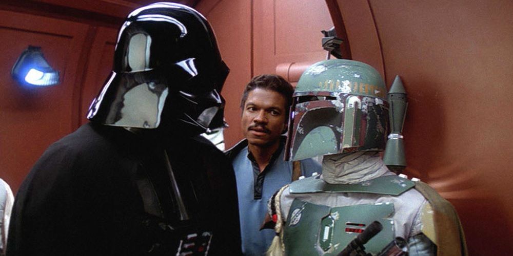 Darth Vader, Boba Fett, and Lando Calrissian on Bespin in The Empire Strikes Back