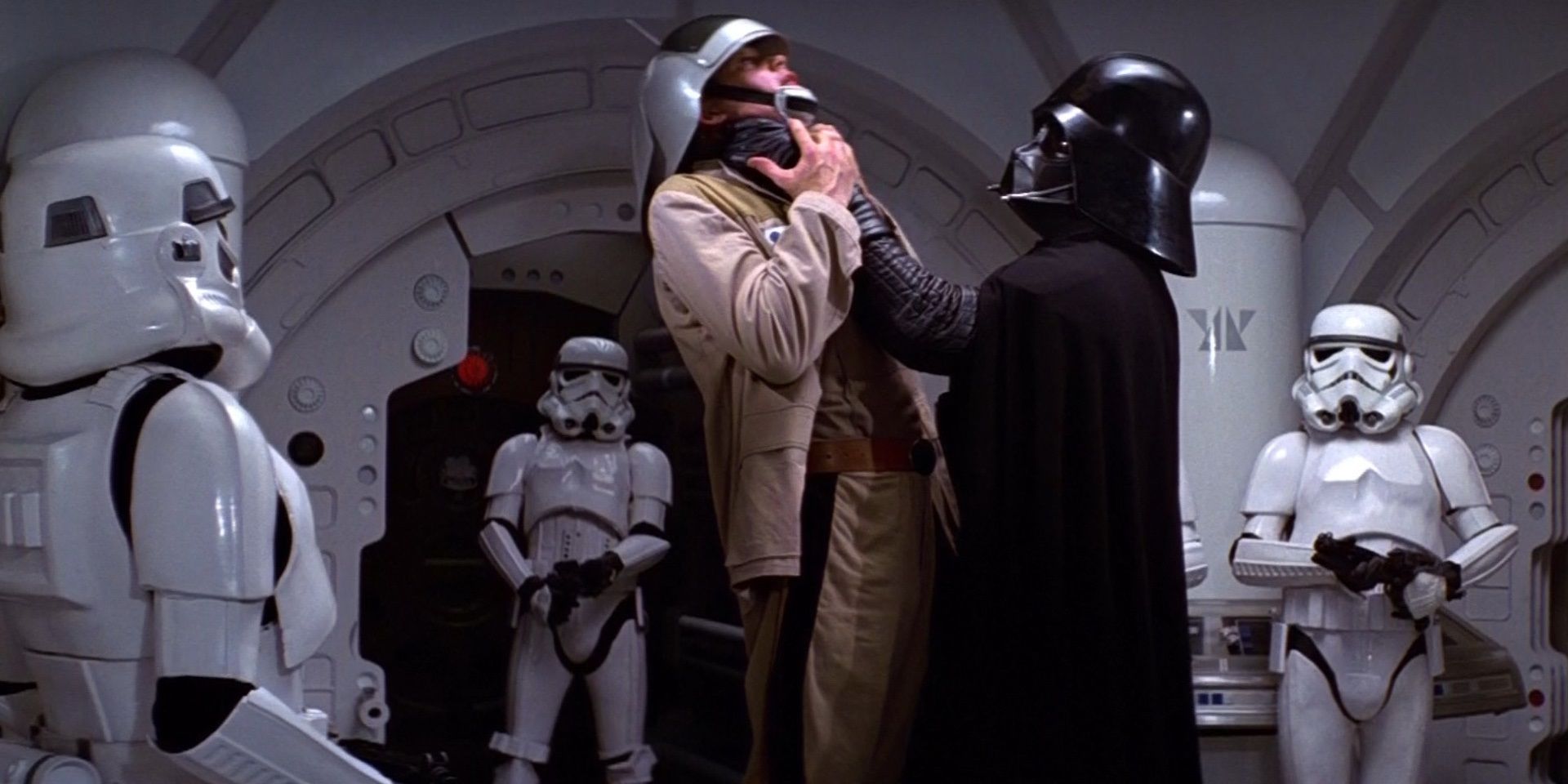 Darth Vader choking a Rebel officer in Star Wars