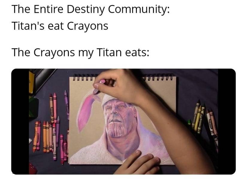 Drawing a picture of Thanos with crayons