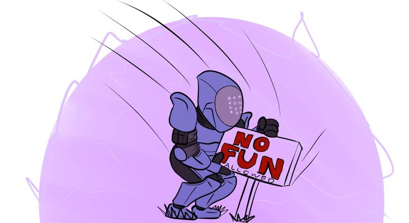 One defensive Titan from Destiny 2 putting down a No Fun Allowed sign