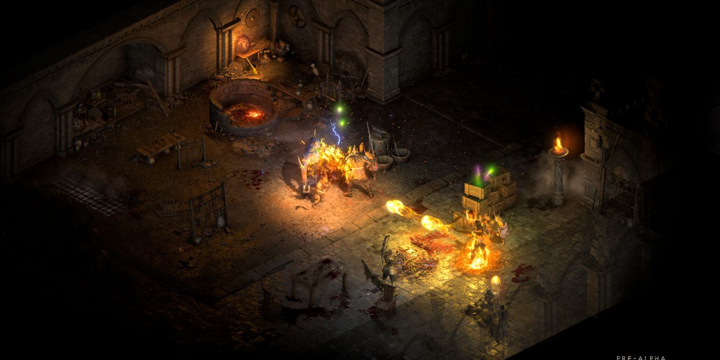 Diablo 2 Resurrected Sorceress Shooting Fireballs