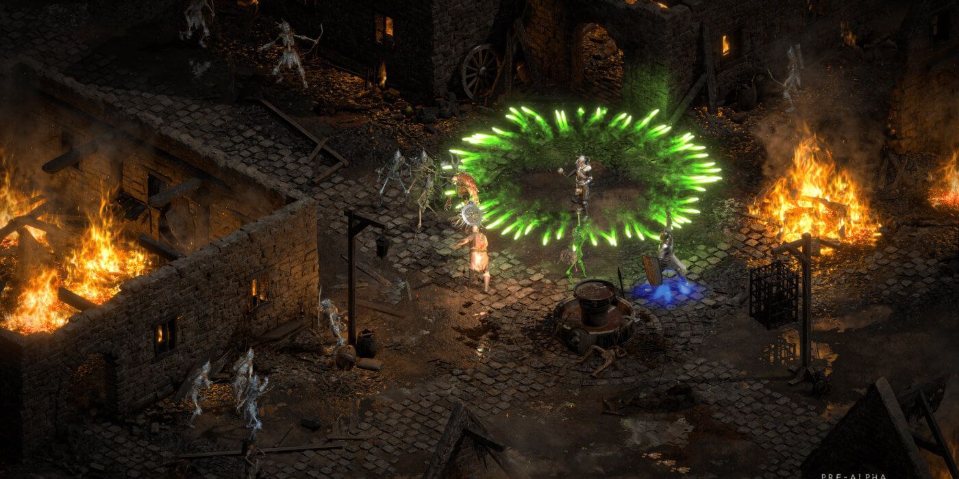 Diablo 2 Resurrected Dungeon Fighting Fire