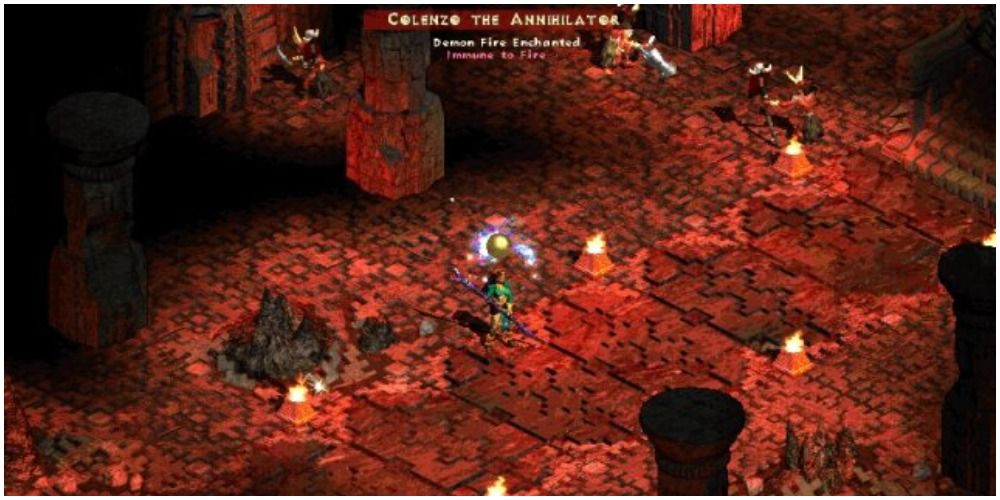 Diablo 2 Sorceress Taking On Colenzo In His Chambers