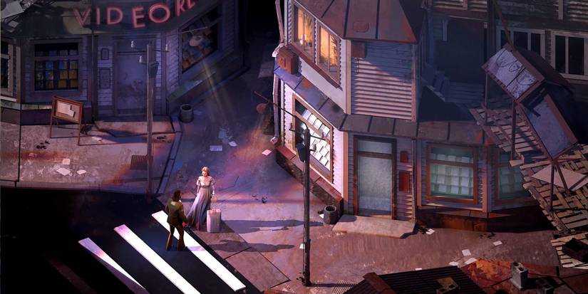 The detective walking around town in Disco Elysium