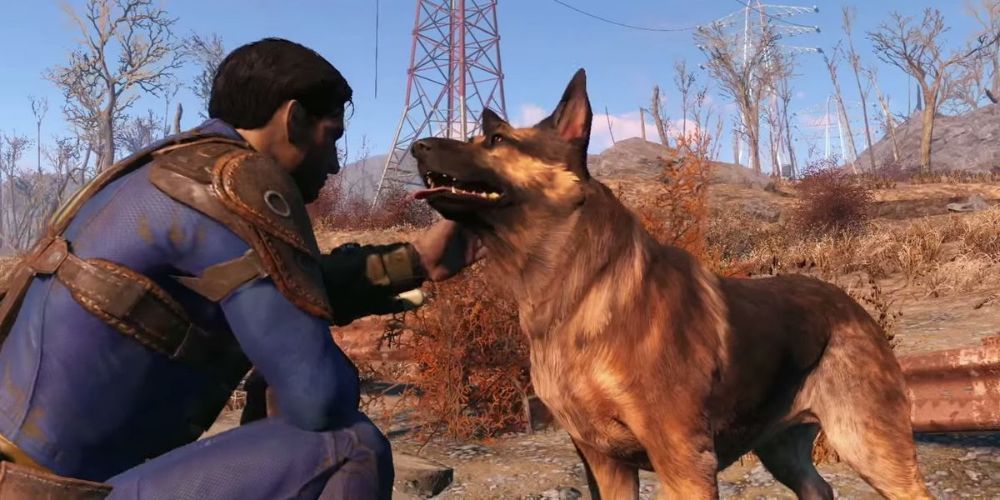 The Sole Survivor Strokes Dogmeat In Fallout 4