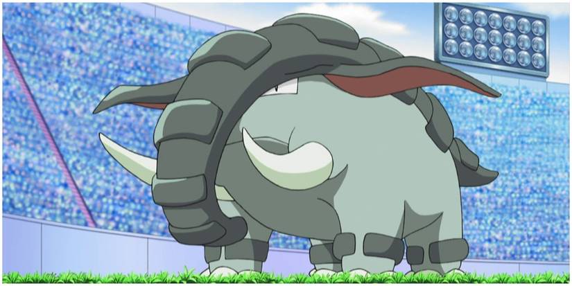 Pokemon Donphan Standing on Grass in Stadium