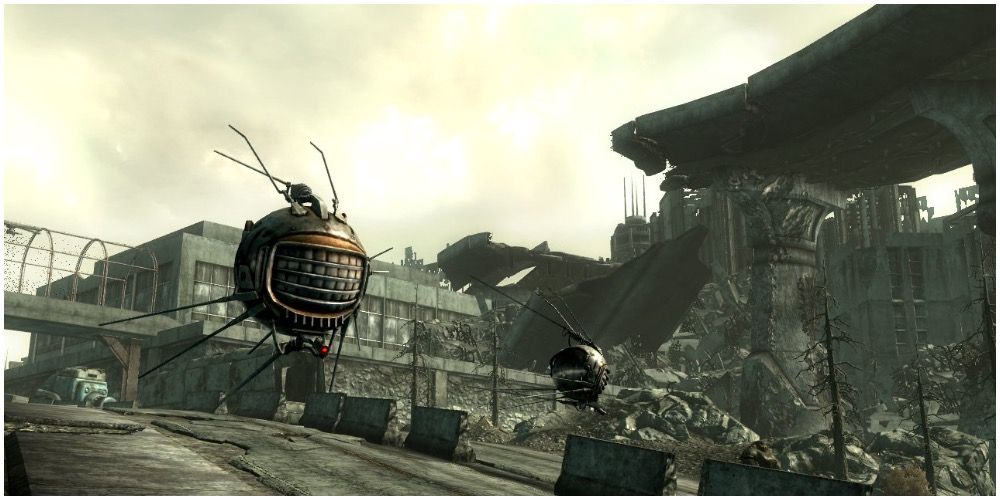 Two eyebots flying through the Capital Wasteland