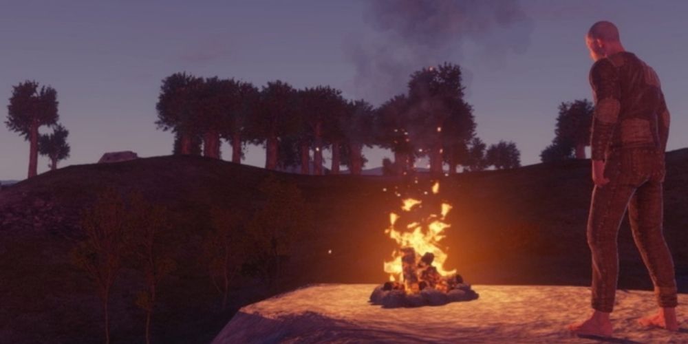 Rust Video Game Fire at Night