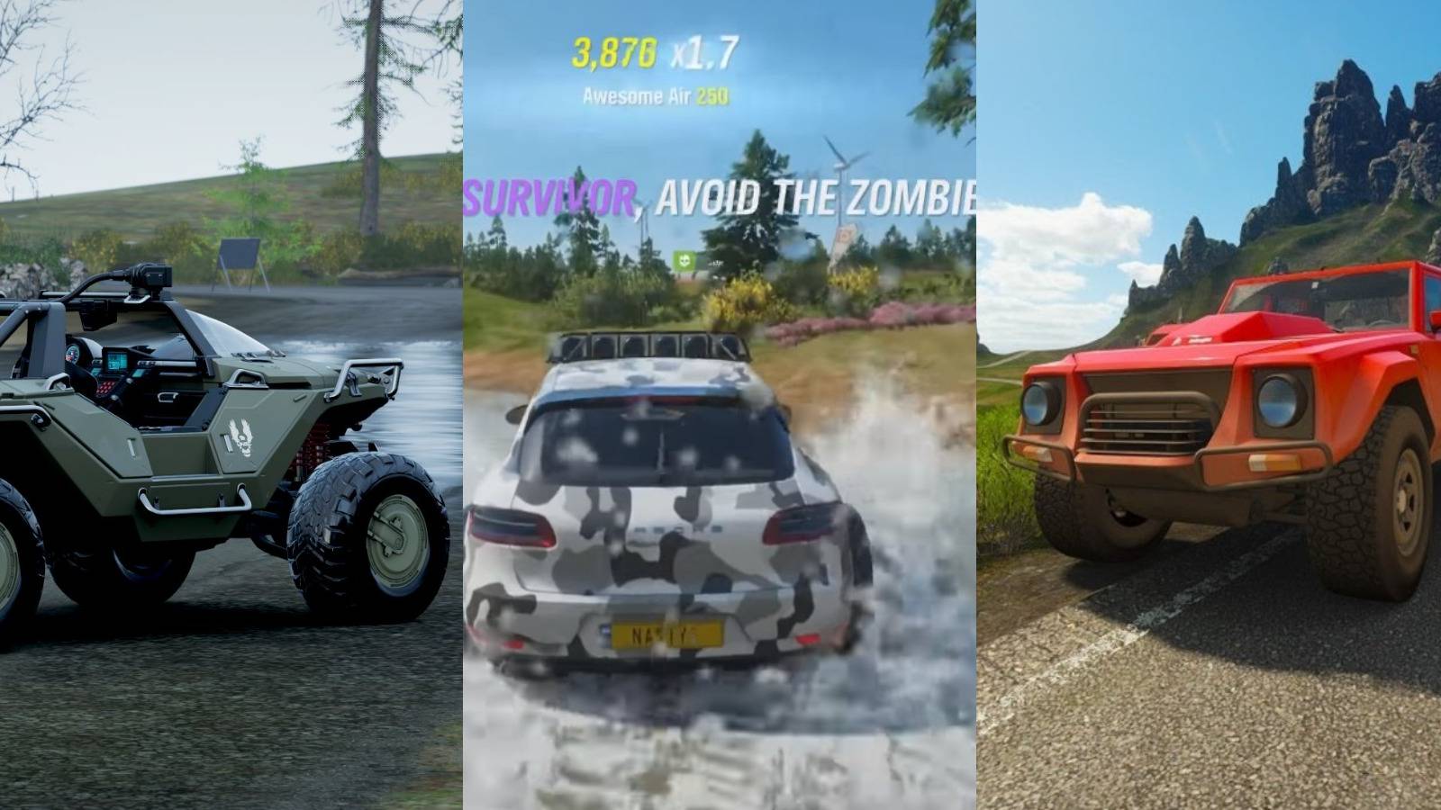 Forza Horizon 4 Best Survival Cars Featured Toyota Baja Ferrari split image