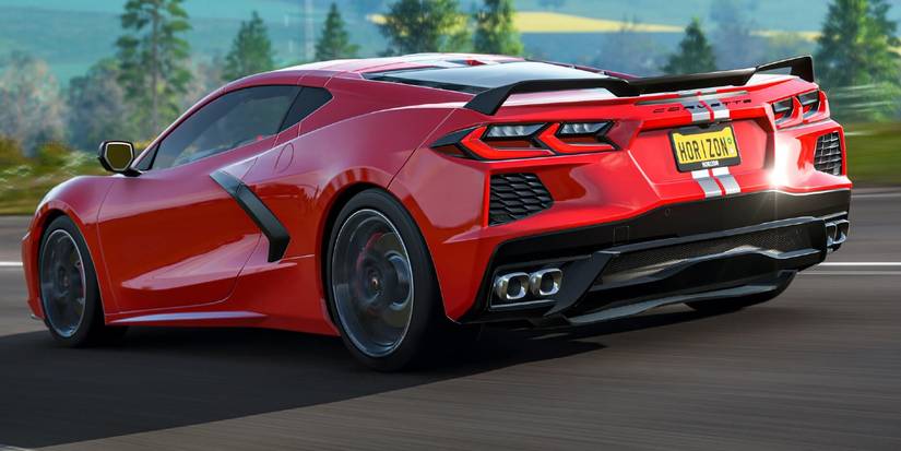Forza Horizon 4 red Chevrolet C8 Corvette Stingray up close