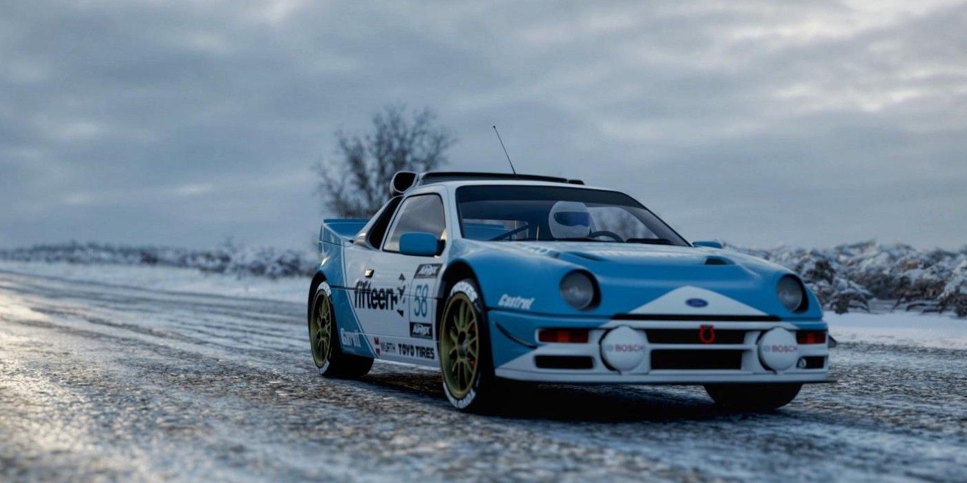 Forza Horizon 4 Hoonigan Ford Rs200 Evolution driving on icy road in winter