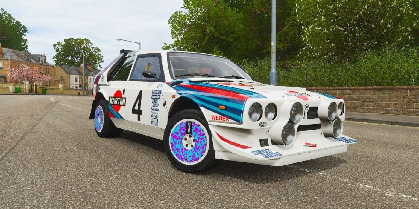 Forza Horizon 4 Lancia Delta S4 front view turning in spring time