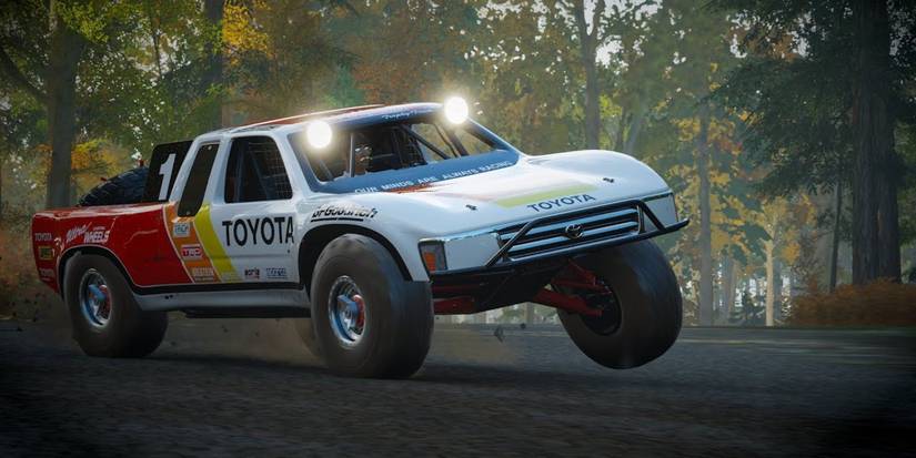 Forza Horizon 4 Toyota #1 T100 Baja Truck tipping on woodland road