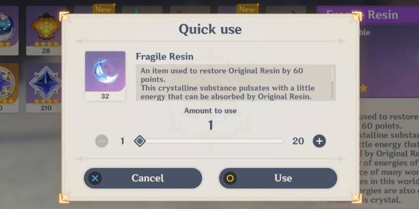 Using Fragile Resin in Genshin Impact