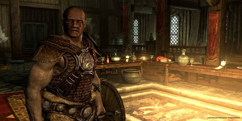 Elder Scrolls Skyrim Companions Hall Jorvaskrr Interior Skjol In Hide Armor