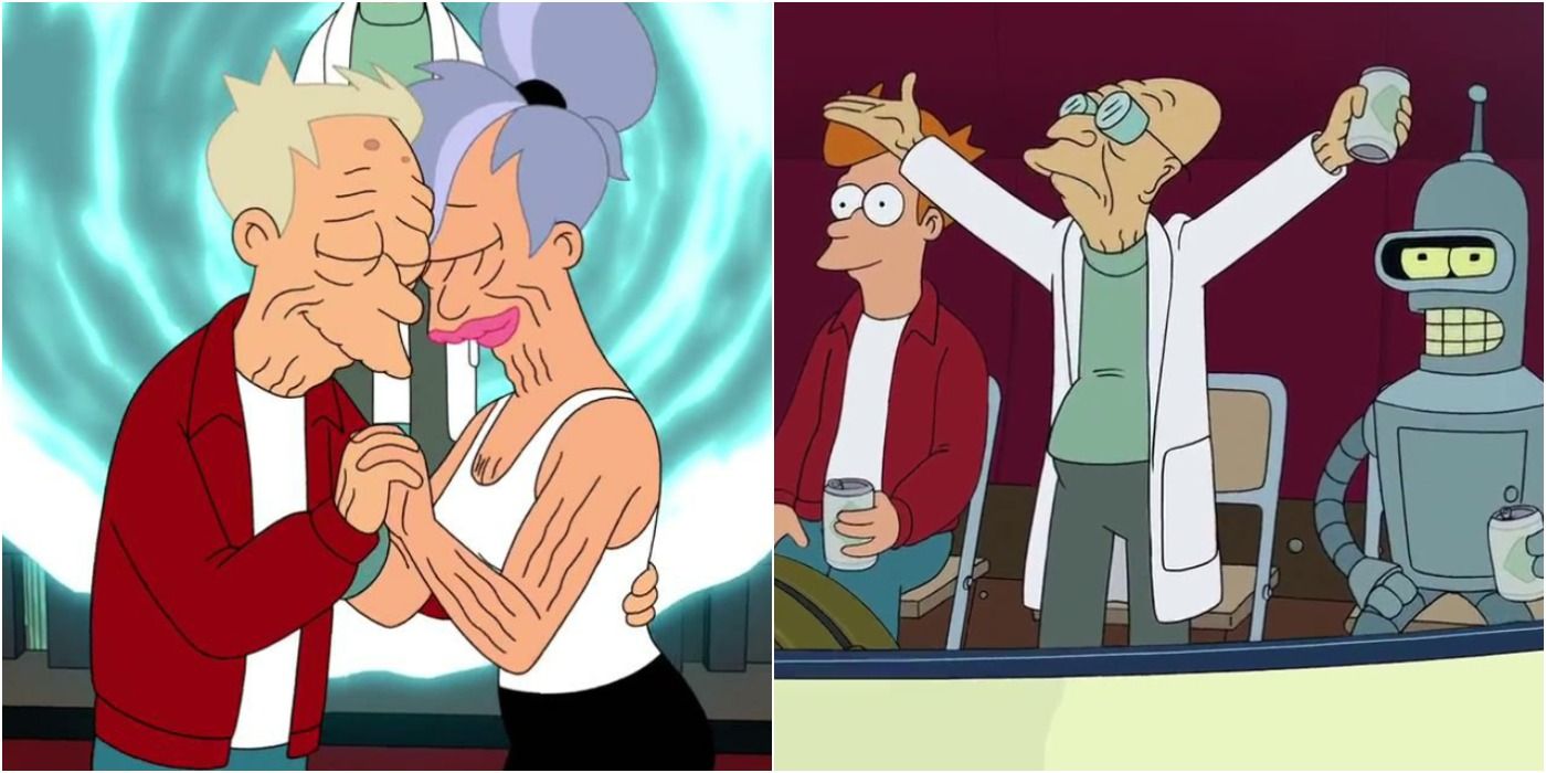 Futurama Featured Split Image Fry and Leela and Professor Fly Bender