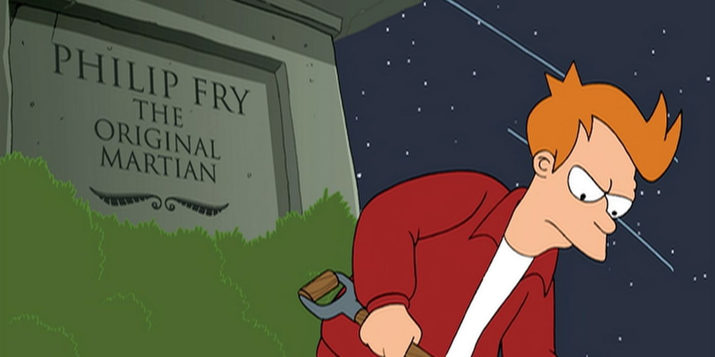 Futurama Screenshot of Fry at his Nephew's Grave