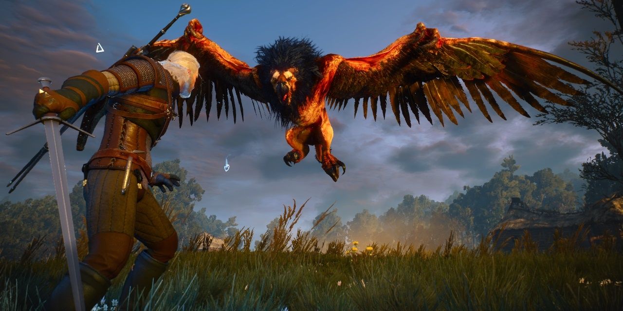Geralt Fighting A Griffin From The Witcher 3