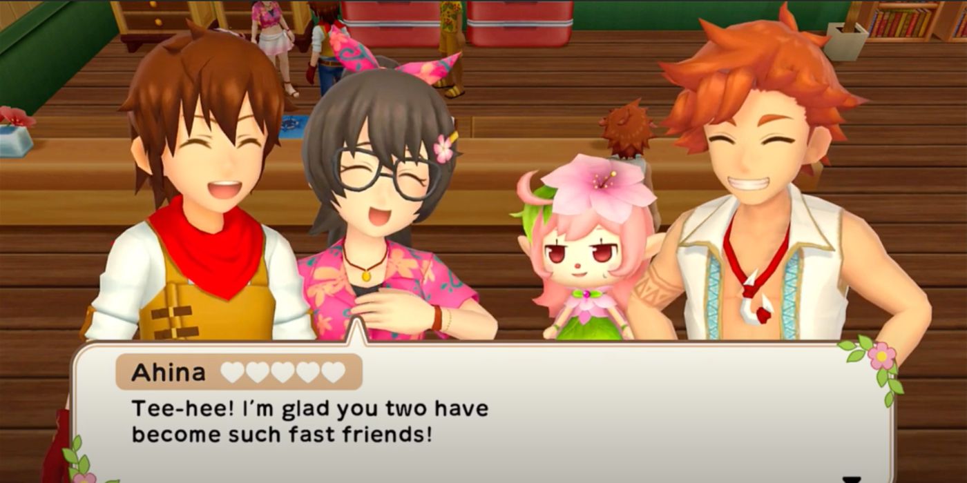 Harvest Moon Player с Ахиной, Феей и Каноа в кафе