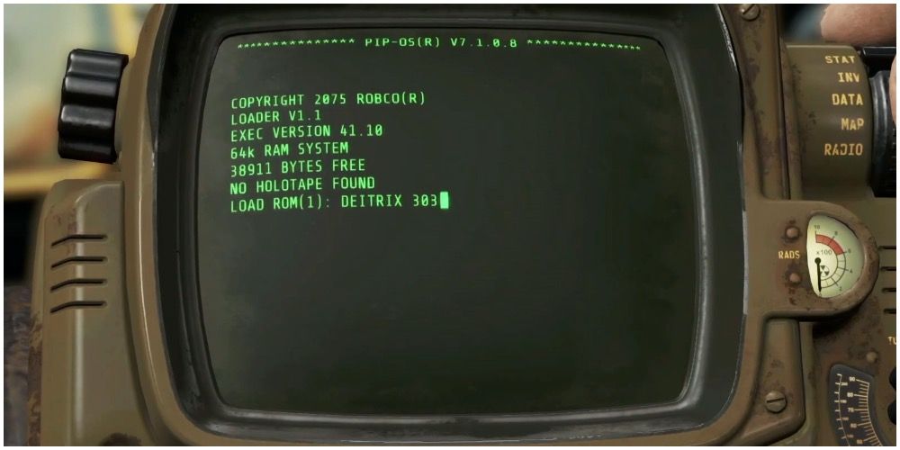 A Pip-Boy 3000 being booted up