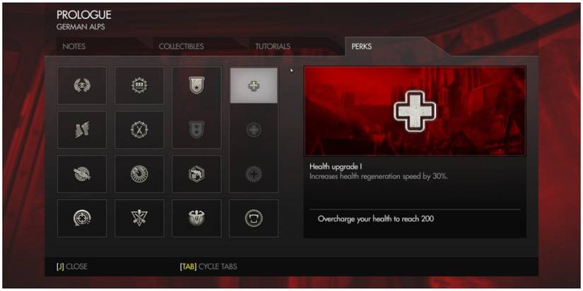 The perks menu showing Health Upgrade I