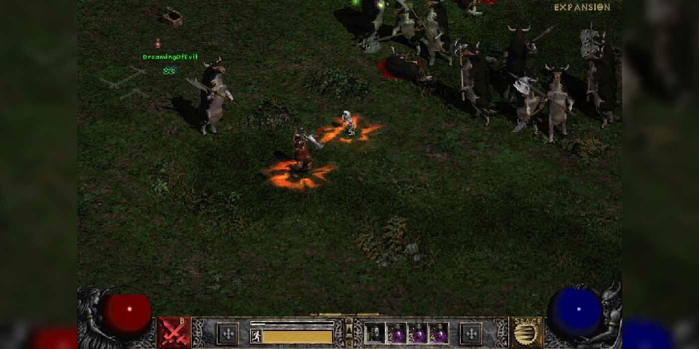 Fighting Hell Bovines in Diablo 2.