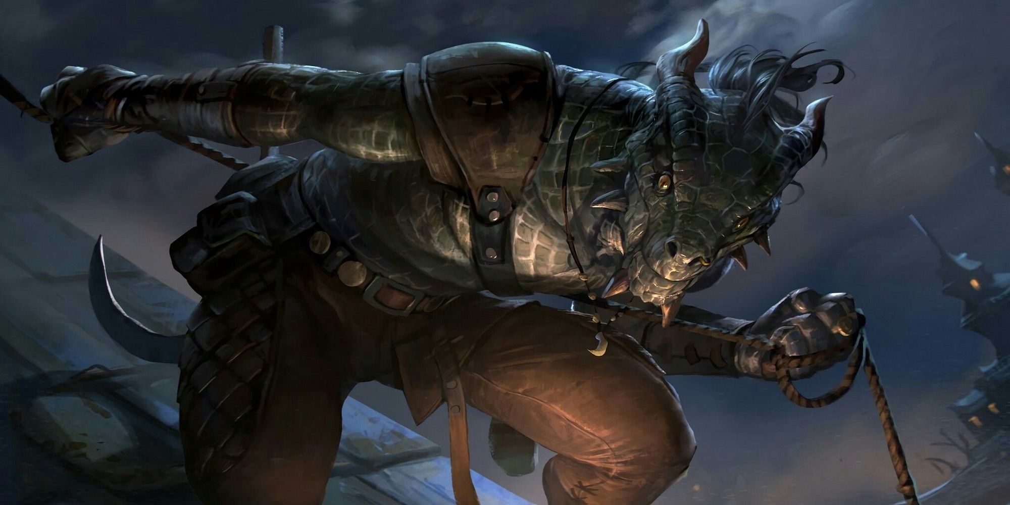Elder Scrolls Argonian Thief On The Side Of A Building About To Enter A Window Nighttime Full Moon