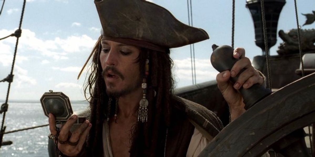 Jack Sparrow looking at his compass