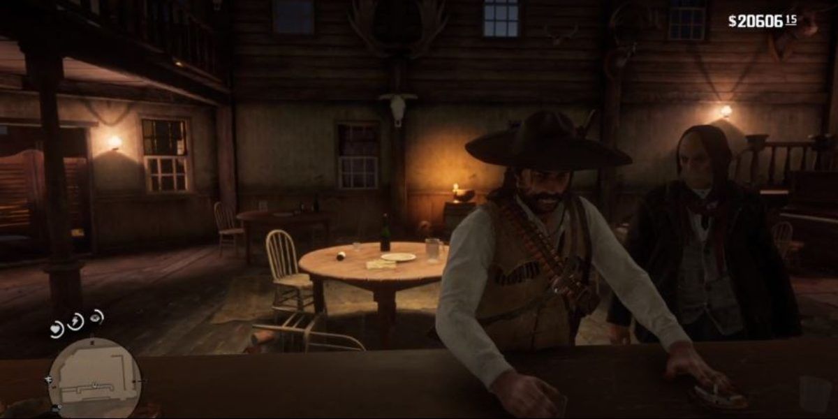 John Marston and sick man in Armadillo tavern in Red Dead Redemption 2