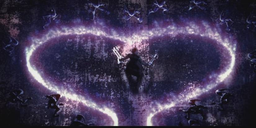 Roxas vs heartless surrounded by a heart