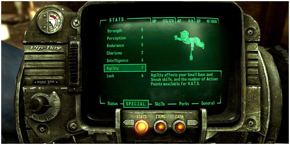 A player looking at their stats on the Pip-Boy