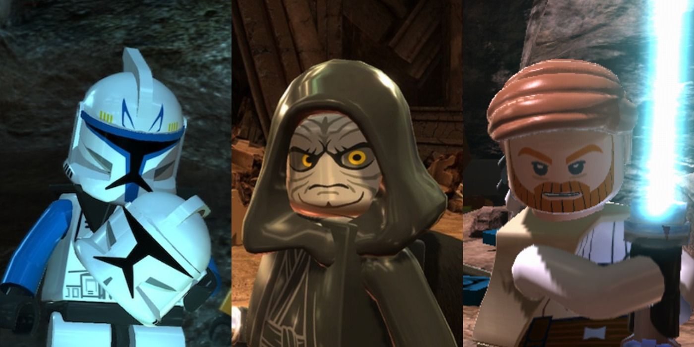 LEGO Star Wars 3 The Clone Wars split image Rex, The Emperor and Kenobi