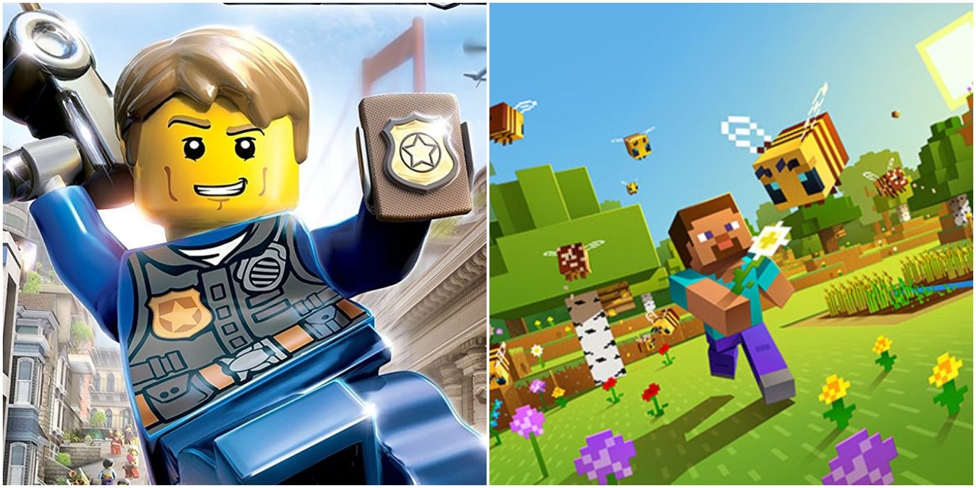 (Left) Lego City Undercover front cover art (Right) Steve chasing a Bee in Minecraft