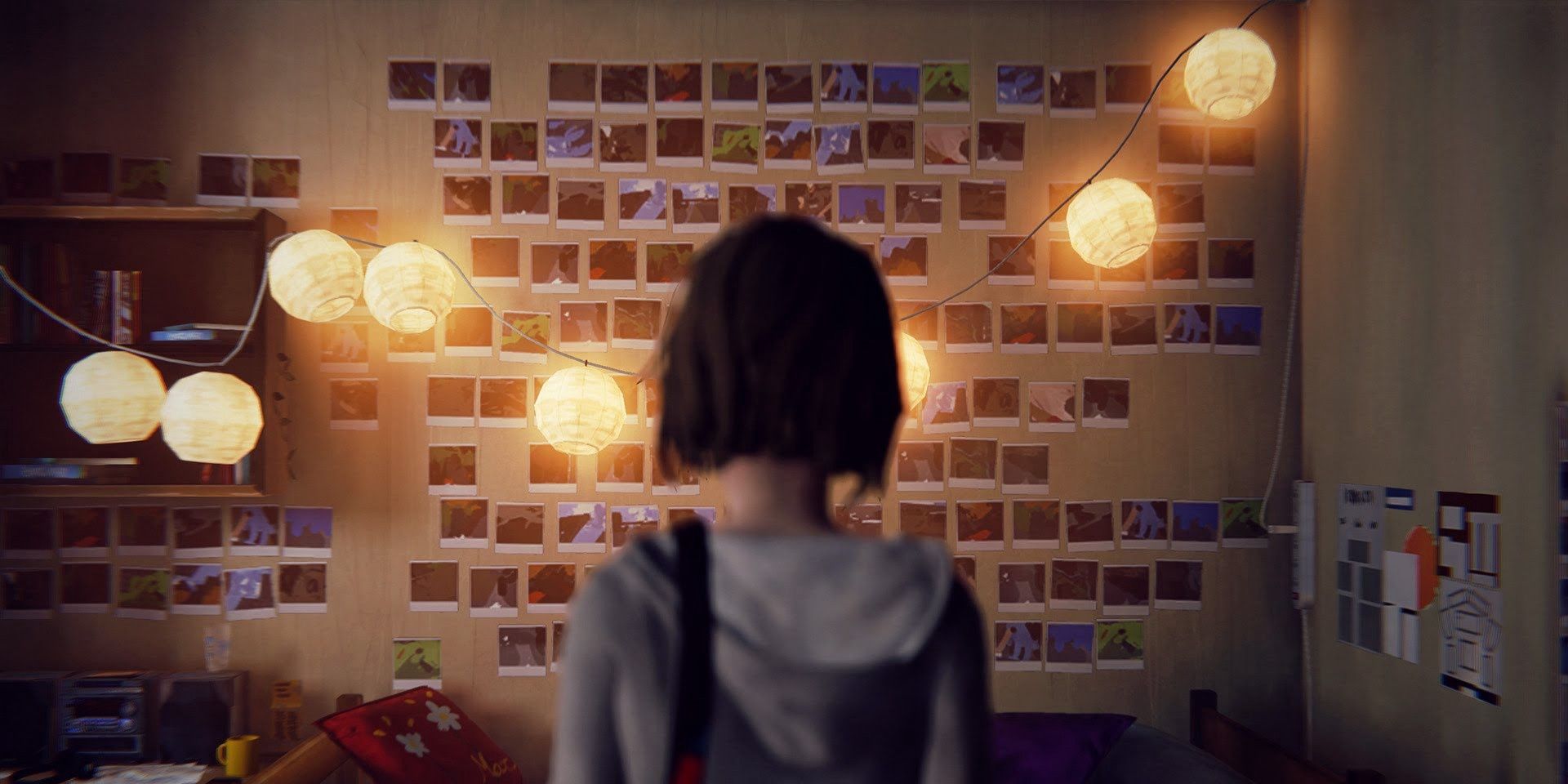 Max staring at her photo wall in Life is Strange