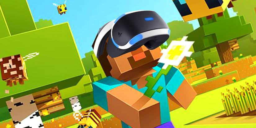Steve from Minecraft with a VR headset