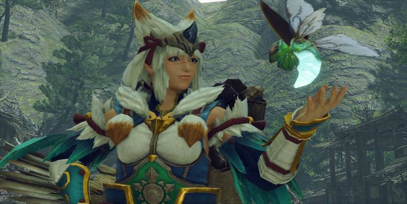 Monster Hunter Rise gameplay screenshot of woman in armor