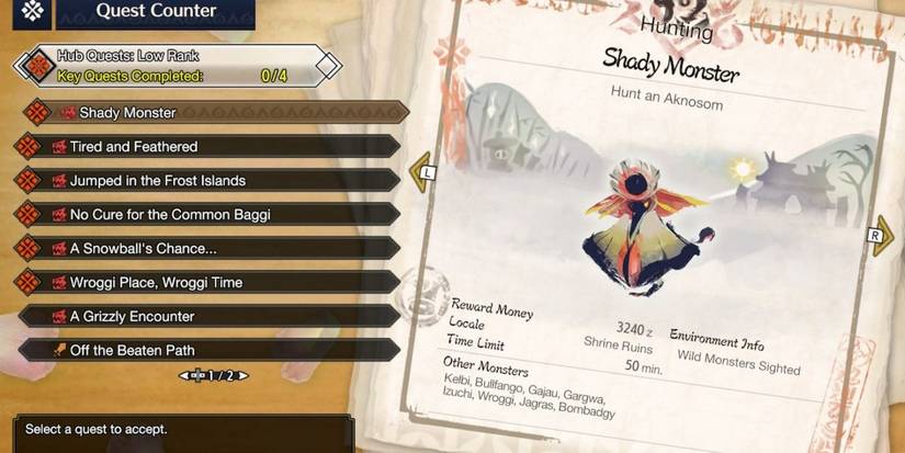 Monster Hunter Rise Quest Selection Menu