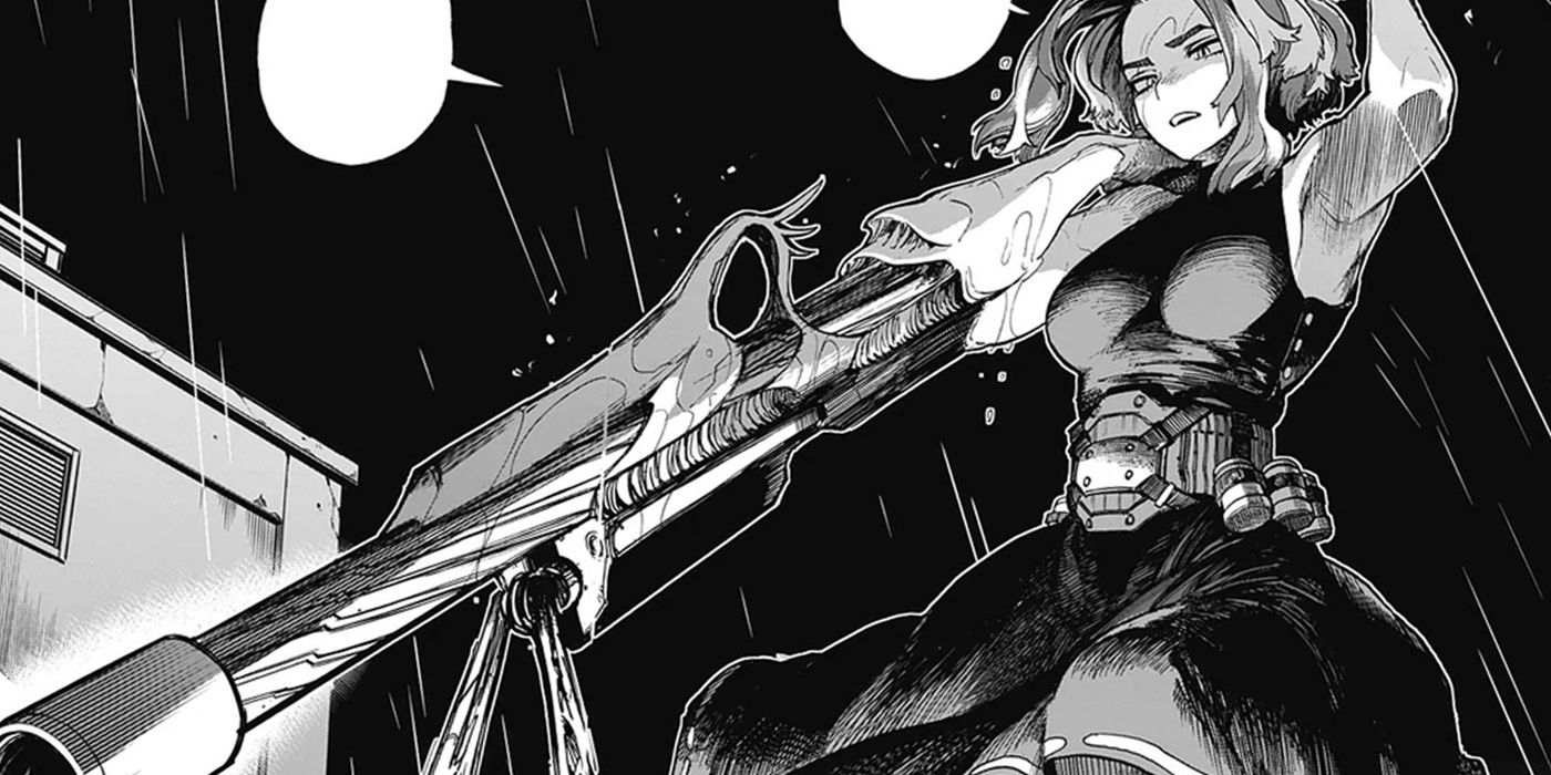 My Hero Academia - Lady Nagant mengarahkan senapan sikunya di manga