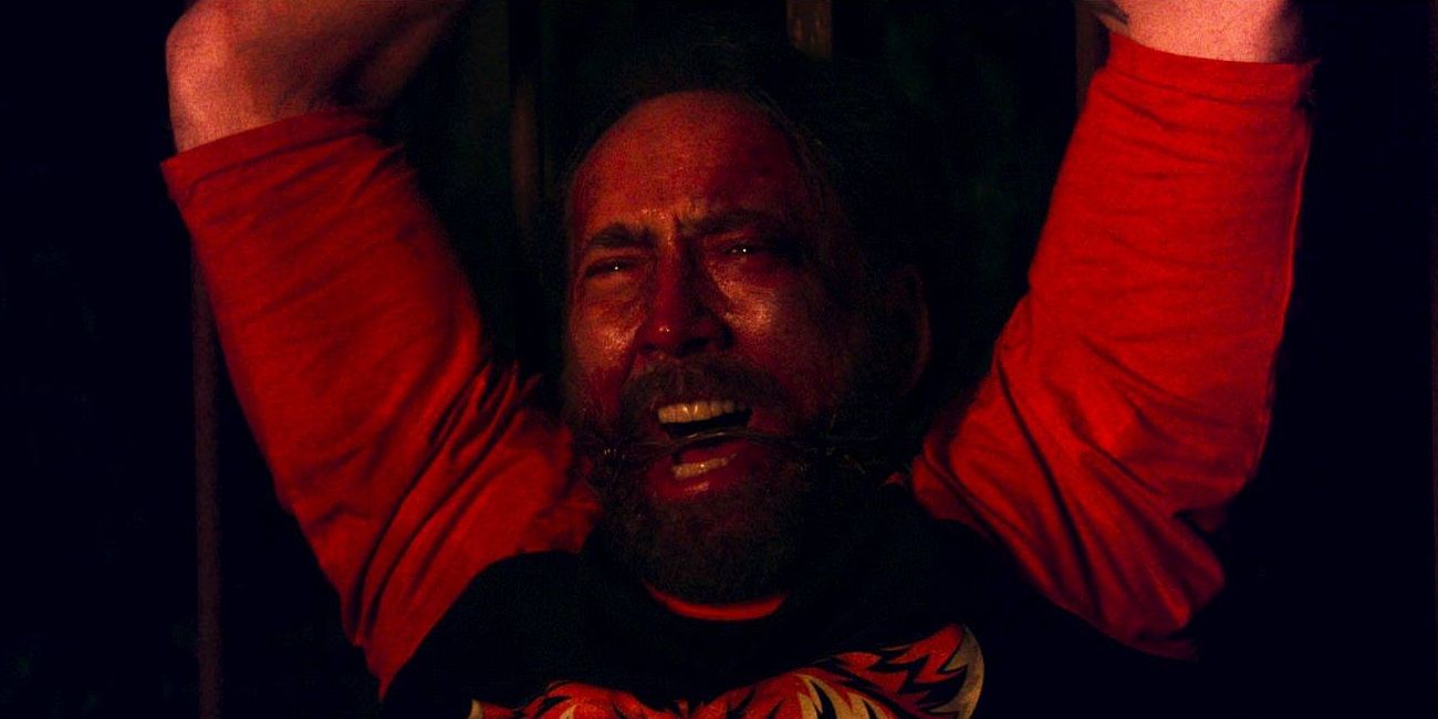 Nicolas Cage as Red tied to a tree in Mandy