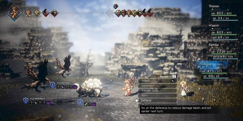A battle in Octopath Traveler