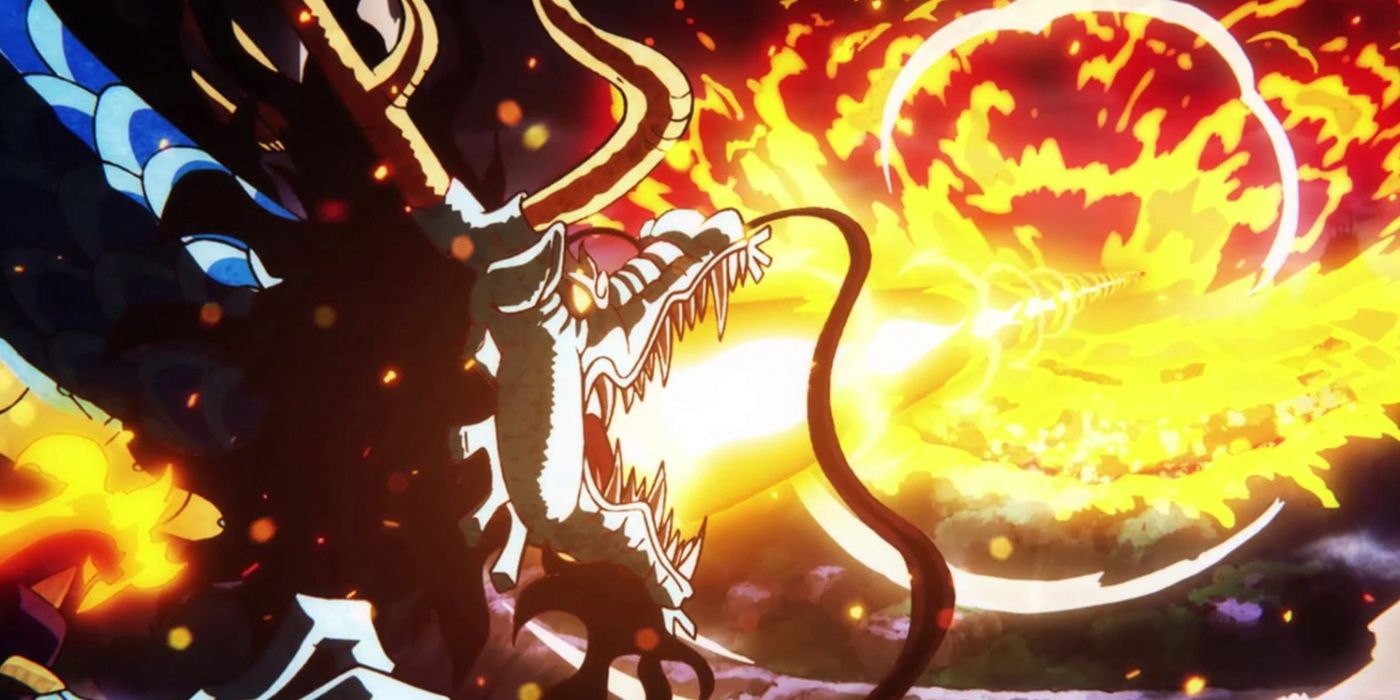 One Piece - Кайдо в образе дракона, высвобождающего взрывной ожог