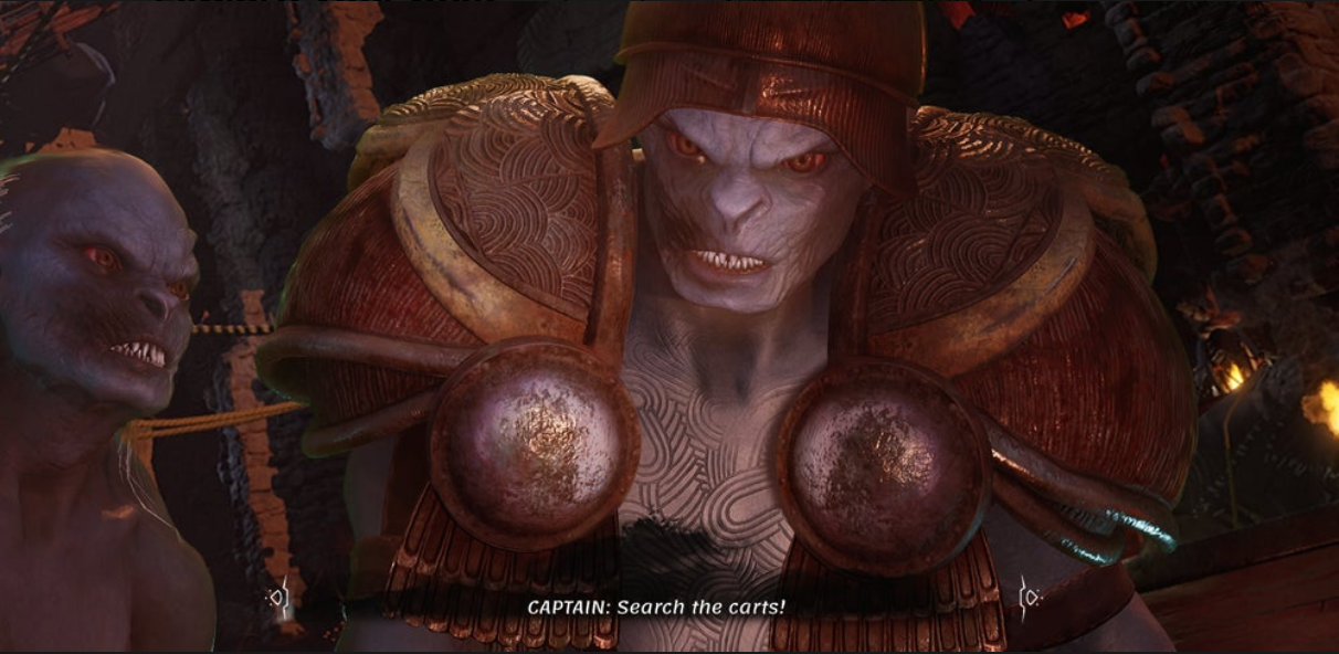 Orc Captain orders his forces to search some carts.