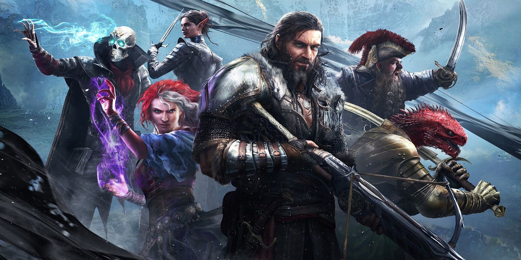 Divinity Original Sin 2 The Main Characters Left to Right Fane, Lohse, Sebille, Ifan Ben Mezd, Beast, and The Red Prince