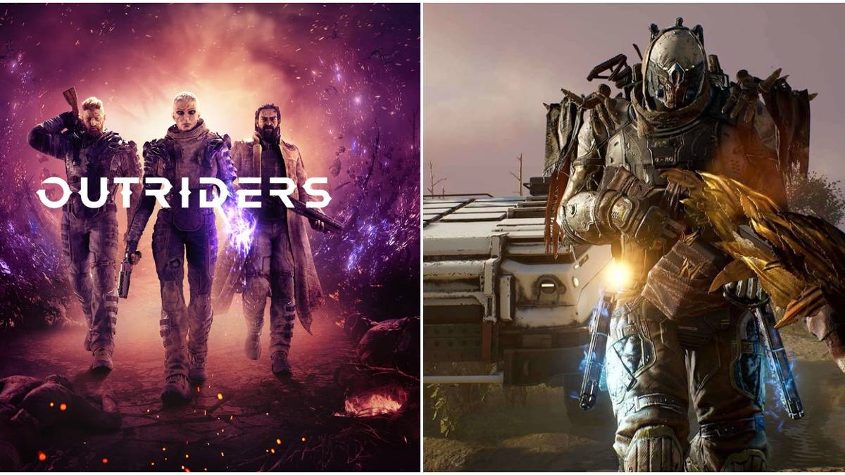 Outriders title card and player character