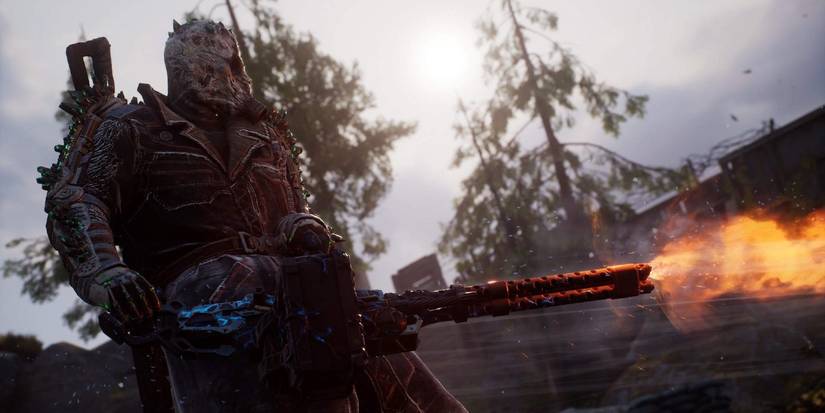 Outrider Holding Machine Gun