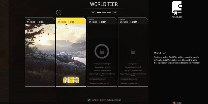 World Tier screen in Outriders