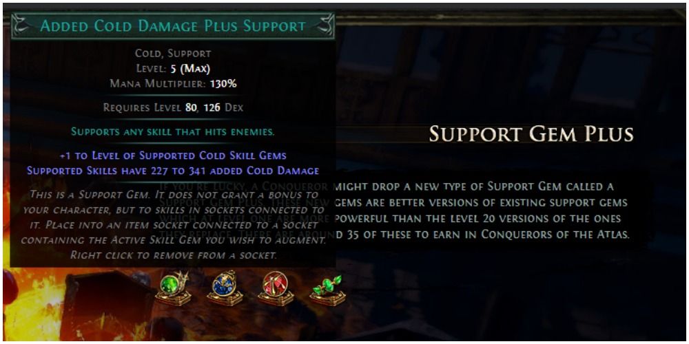 Path Of Exile In Game Description From A Cold Support Gem