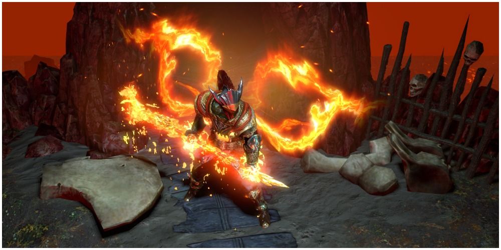 Path Of Exile Marauder With A Flaming Spear