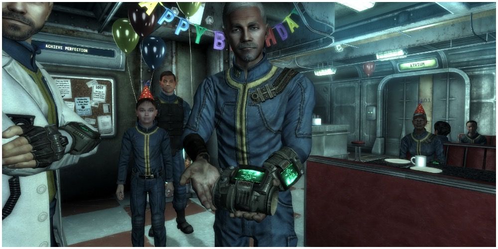 The player being given a Pip-Boy at their birthday