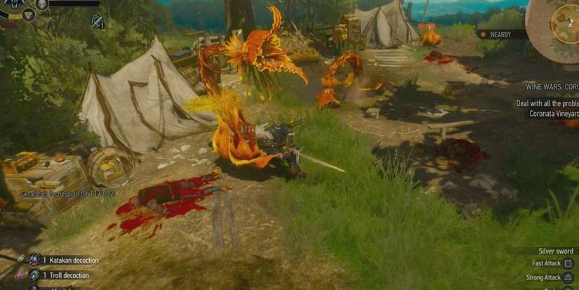 The player is fighting a group of Archespores